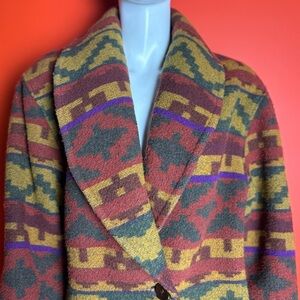 Made in USA vintage wool with patterned multicolor oversized coat jacket unisex